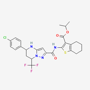 molecular formula C26H26ClF3N4O3S B11216712 Propan-2-yl 2-({[5-(4-chlorophenyl)-7-(trifluoromethyl)-4,5,6,7-tetrahydropyrazolo[1,5-a]pyrimidin-2-yl]carbonyl}amino)-4,5,6,7-tetrahydro-1-benzothiophene-3-carboxylate 