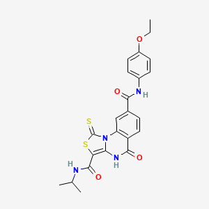 molecular formula C23H22N4O4S2 B11217001 N~8~-(4-ethoxyphenyl)-5-oxo-N~3~-(propan-2-yl)-1-thioxo-4,5-dihydro[1,3]thiazolo[3,4-a]quinazoline-3,8-dicarboxamide 