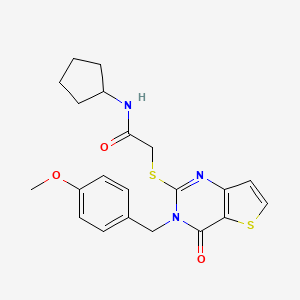 molecular formula C21H23N3O3S2 B11217932 N-cyclopentyl-2-{[3-(4-methoxybenzyl)-4-oxo-3,4-dihydrothieno[3,2-d]pyrimidin-2-yl]sulfanyl}acetamide 