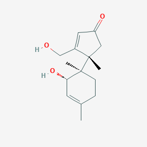 molecular formula C15H22O3 B011218 (4S)-4-[(1R,2S)-2-hydroxy-1,4-dimethylcyclohex-3-en-1-yl]-3-(hydroxymethyl)-4-methylcyclopent-2-en-1-one CAS No. 104903-79-9