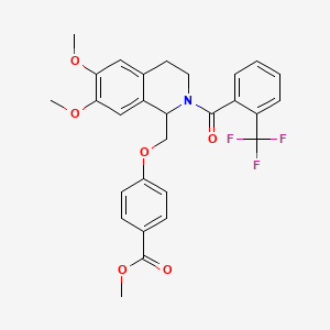 molecular formula C28H26F3NO6 B11218130 Methyl 4-((6,7-dimethoxy-2-(2-(trifluoromethyl)benzoyl)-1,2,3,4-tetrahydroisoquinolin-1-yl)methoxy)benzoate 