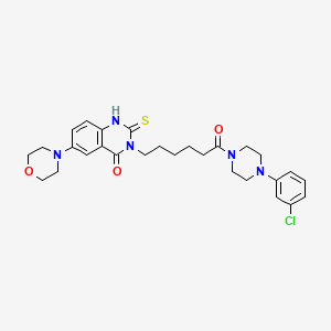 molecular formula C28H34ClN5O3S B11219184 3-(6-(4-(3-chlorophenyl)piperazin-1-yl)-6-oxohexyl)-6-morpholino-2-thioxo-2,3-dihydroquinazolin-4(1H)-one 