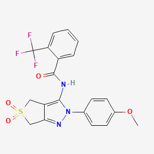 molecular formula C20H16F3N3O4S B11220631 N-(2-(4-methoxyphenyl)-5,5-dioxido-4,6-dihydro-2H-thieno[3,4-c]pyrazol-3-yl)-2-(trifluoromethyl)benzamide 