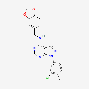 molecular formula C20H16ClN5O2 B11221304 N-(1,3-benzodioxol-5-ylmethyl)-1-(3-chloro-4-methylphenyl)-1H-pyrazolo[3,4-d]pyrimidin-4-amine 
