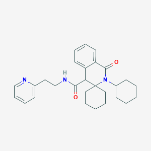 molecular formula C28H35N3O2 B11221678 2'-Cyclohexyl-1'-oxo-N-[2-(pyridin-2-YL)ethyl]-2',4'-dihydro-1'H-spiro[cyclohexane-1,3'-isoquinoline]-4'-carboxamide 