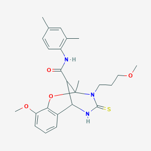 molecular formula C25H31N3O4S B11222336 N-(2,4-dimethylphenyl)-10-methoxy-3-(3-methoxypropyl)-2-methyl-4-thioxo-3,4,5,6-tetrahydro-2H-2,6-methano-1,3,5-benzoxadiazocine-11-carboxamide 