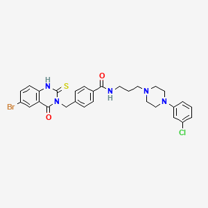 molecular formula C29H29BrClN5O2S B11222396 4-((6-bromo-4-oxo-2-thioxo-1,2-dihydroquinazolin-3(4H)-yl)methyl)-N-(3-(4-(3-chlorophenyl)piperazin-1-yl)propyl)benzamide 