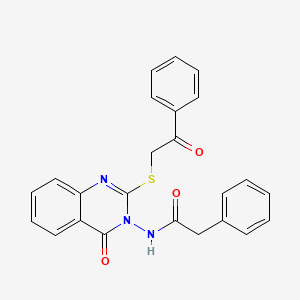 molecular formula C24H19N3O3S B11222967 N-(4-oxo-2-((2-oxo-2-phenylethyl)thio)quinazolin-3(4H)-yl)-2-phenylacetamide 