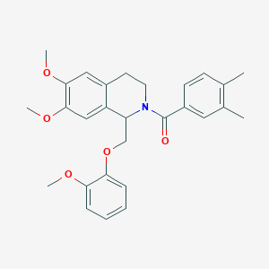 molecular formula C28H31NO5 B11223103 (6,7-dimethoxy-1-((2-methoxyphenoxy)methyl)-3,4-dihydroisoquinolin-2(1H)-yl)(3,4-dimethylphenyl)methanone 