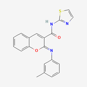 molecular formula C20H15N3O2S B11223506 (2Z)-2-[(3-methylphenyl)imino]-N-(1,3-thiazol-2-yl)-2H-chromene-3-carboxamide 