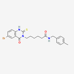 molecular formula C22H24BrN3O2S B11223601 6-(6-bromo-4-oxo-2-sulfanylidene-1H-quinazolin-3-yl)-N-[(4-methylphenyl)methyl]hexanamide 