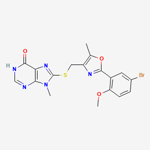 molecular formula C18H16BrN5O3S B11223737 8-({[2-(5-bromo-2-methoxyphenyl)-5-methyl-1,3-oxazol-4-yl]methyl}sulfanyl)-9-methyl-1,9-dihydro-6H-purin-6-one 