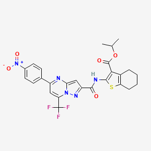 molecular formula C26H22F3N5O5S B11223964 Propan-2-yl 2-({[5-(4-nitrophenyl)-7-(trifluoromethyl)pyrazolo[1,5-a]pyrimidin-2-yl]carbonyl}amino)-4,5,6,7-tetrahydro-1-benzothiophene-3-carboxylate 