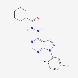 molecular formula C19H21ClN6O B11224286 N'-[1-(5-chloro-2-methylphenyl)-1H-pyrazolo[3,4-d]pyrimidin-4-yl]cyclohexanecarbohydrazide 