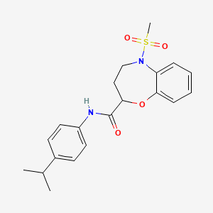 molecular formula C20H24N2O4S B11224421 5-(methylsulfonyl)-N-[4-(propan-2-yl)phenyl]-2,3,4,5-tetrahydro-1,5-benzoxazepine-2-carboxamide 