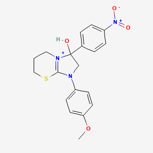 molecular formula C19H20N3O4S+ B11224526 3-hydroxy-1-(4-methoxyphenyl)-3-(4-nitrophenyl)-2,3,6,7-tetrahydro-5H-imidazo[2,1-b][1,3]thiazin-1-ium 