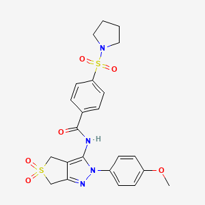 molecular formula C23H24N4O6S2 B11224568 N-(2-(4-methoxyphenyl)-5,5-dioxido-4,6-dihydro-2H-thieno[3,4-c]pyrazol-3-yl)-4-(pyrrolidin-1-ylsulfonyl)benzamide 