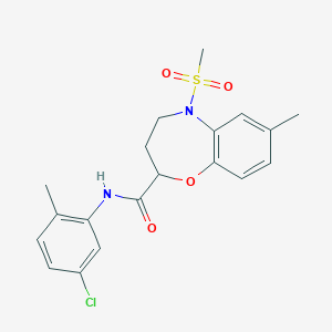 molecular formula C19H21ClN2O4S B11225012 N-(5-chloro-2-methylphenyl)-7-methyl-5-(methylsulfonyl)-2,3,4,5-tetrahydro-1,5-benzoxazepine-2-carboxamide 