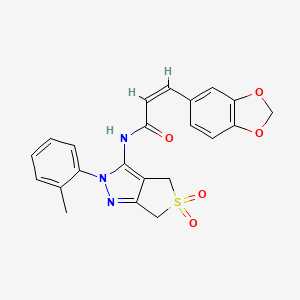 molecular formula C22H19N3O5S B11225152 (2Z)-3-(1,3-benzodioxol-5-yl)-N-[2-(2-methylphenyl)-5,5-dioxido-2,6-dihydro-4H-thieno[3,4-c]pyrazol-3-yl]acrylamide 