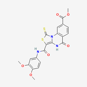 molecular formula C21H17N3O6S2 B11225223 Methyl 3-[(3,4-dimethoxyphenyl)carbamoyl]-5-oxo-1-thioxo-4,5-dihydro[1,3]thiazolo[3,4-a]quinazoline-8-carboxylate 