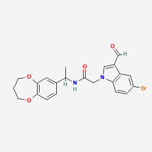 molecular formula C22H21BrN2O4 B11225292 2-(5-bromo-3-formyl-1H-indol-1-yl)-N-[1-(3,4-dihydro-2H-1,5-benzodioxepin-7-yl)ethyl]acetamide 