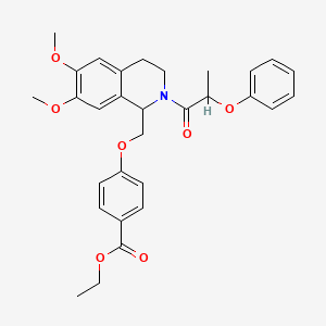 molecular formula C30H33NO7 B11225335 Ethyl 4-{[6,7-dimethoxy-2-(2-phenoxypropanoyl)-1,2,3,4-tetrahydroisoquinolin-1-yl]methoxy}benzoate 