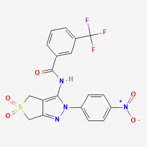molecular formula C19H13F3N4O5S B11225465 N-(2-(4-nitrophenyl)-5,5-dioxido-4,6-dihydro-2H-thieno[3,4-c]pyrazol-3-yl)-3-(trifluoromethyl)benzamide 