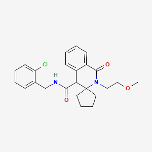 molecular formula C24H27ClN2O3 B11225471 Spiro[cyclopentane-1,3'(2'H)-isoquinoline]-4'-carboxamide, N-[(2-chlorophenyl)methyl]-1',4'-dihydro-2'-(2-methoxyethyl)-1'-oxo- CAS No. 1212484-58-6