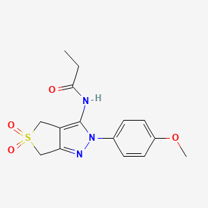 molecular formula C15H17N3O4S B11225478 N-(2-(4-methoxyphenyl)-5,5-dioxido-4,6-dihydro-2H-thieno[3,4-c]pyrazol-3-yl)propionamide 