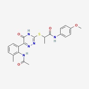 molecular formula C22H23N5O4S B11225946 2-({6-[2-(acetylamino)-3-methylphenyl]-5-oxo-2,5-dihydro-1,2,4-triazin-3-yl}sulfanyl)-N-(4-methoxyphenyl)propanamide 
