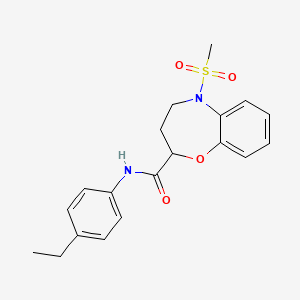 molecular formula C19H22N2O4S B11226146 N-(4-ethylphenyl)-5-(methylsulfonyl)-2,3,4,5-tetrahydro-1,5-benzoxazepine-2-carboxamide 