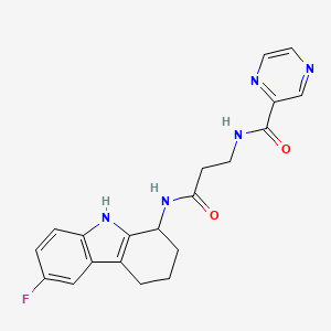 molecular formula C20H20FN5O2 B11226726 N-(3-((6-fluoro-2,3,4,9-tetrahydro-1H-carbazol-1-yl)amino)-3-oxopropyl)pyrazine-2-carboxamide 