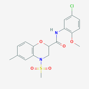 molecular formula C18H19ClN2O5S B11226751 N-(5-chloro-2-methoxyphenyl)-6-methyl-4-(methylsulfonyl)-3,4-dihydro-2H-1,4-benzoxazine-2-carboxamide 