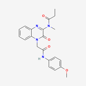 molecular formula C21H22N4O4 B11226923 N-(4-{2-[(4-methoxyphenyl)amino]-2-oxoethyl}-3-oxo-3,4-dihydroquinoxalin-2-yl)-N-methylpropanamide 