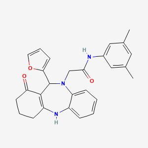 molecular formula C27H27N3O3 B11226981 N-(3,5-dimethylphenyl)-2-[11-(furan-2-yl)-1-oxo-1,2,3,4,5,11-hexahydro-10H-dibenzo[b,e][1,4]diazepin-10-yl]acetamide 