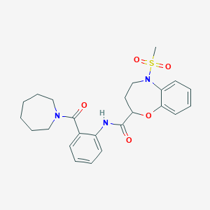 molecular formula C24H29N3O5S B11226983 N-[2-(azepan-1-ylcarbonyl)phenyl]-5-(methylsulfonyl)-2,3,4,5-tetrahydro-1,5-benzoxazepine-2-carboxamide 