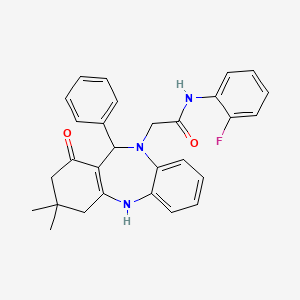molecular formula C29H28FN3O2 B11227101 2-(3,3-dimethyl-1-oxo-11-phenyl-1,2,3,4,5,11-hexahydro-10H-dibenzo[b,e][1,4]diazepin-10-yl)-N-(2-fluorophenyl)acetamide 
