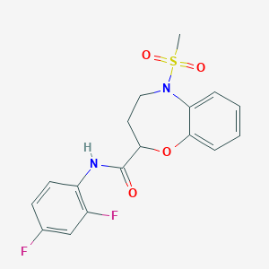 molecular formula C17H16F2N2O4S B11227223 N-(2,4-difluorophenyl)-5-(methylsulfonyl)-2,3,4,5-tetrahydro-1,5-benzoxazepine-2-carboxamide 