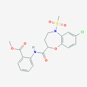 molecular formula C19H19ClN2O6S B11227408 Methyl 2-({[7-chloro-5-(methylsulfonyl)-2,3,4,5-tetrahydro-1,5-benzoxazepin-2-yl]carbonyl}amino)benzoate 