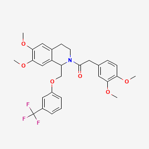 molecular formula C29H30F3NO6 B11227523 1-(6,7-dimethoxy-1-((3-(trifluoromethyl)phenoxy)methyl)-3,4-dihydroisoquinolin-2(1H)-yl)-2-(3,4-dimethoxyphenyl)ethanone 