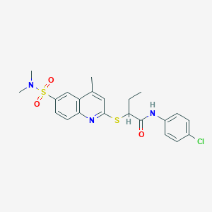 molecular formula C22H24ClN3O3S2 B11227703 N-(4-chlorophenyl)-2-{[6-(dimethylsulfamoyl)-4-methylquinolin-2-yl]sulfanyl}butanamide 