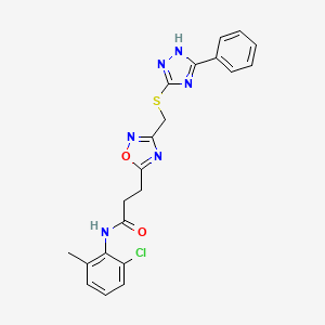 molecular formula C21H19ClN6O2S B11227794 N-(2-chloro-6-methylphenyl)-3-(3-{[(5-phenyl-4H-1,2,4-triazol-3-yl)sulfanyl]methyl}-1,2,4-oxadiazol-5-yl)propanamide 