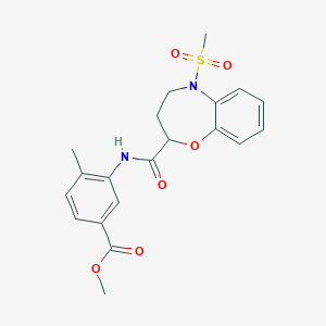 molecular formula C20H22N2O6S B11227838 Methyl 4-methyl-3-({[5-(methylsulfonyl)-2,3,4,5-tetrahydro-1,5-benzoxazepin-2-yl]carbonyl}amino)benzoate 