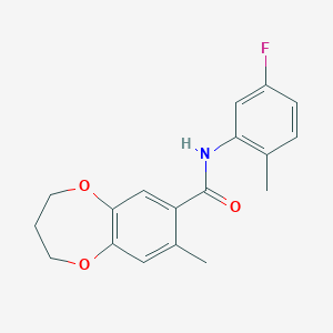 molecular formula C18H18FNO3 B11228070 N-(5-fluoro-2-methylphenyl)-8-methyl-3,4-dihydro-2H-1,5-benzodioxepine-7-carboxamide 
