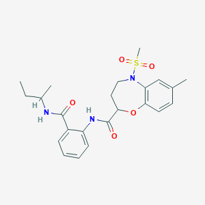 molecular formula C23H29N3O5S B11228097 N-[2-(butan-2-ylcarbamoyl)phenyl]-7-methyl-5-(methylsulfonyl)-2,3,4,5-tetrahydro-1,5-benzoxazepine-2-carboxamide 