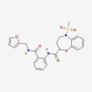 molecular formula C23H23N3O6S B11228400 N-{2-[(furan-2-ylmethyl)carbamoyl]phenyl}-5-(methylsulfonyl)-2,3,4,5-tetrahydro-1,5-benzoxazepine-2-carboxamide 