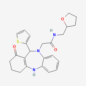 molecular formula C24H27N3O3S B11228429 2-[1-hydroxy-11-(thiophen-2-yl)-2,3,4,11-tetrahydro-10H-dibenzo[b,e][1,4]diazepin-10-yl]-N-(tetrahydrofuran-2-ylmethyl)acetamide 