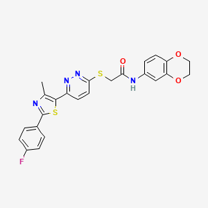 molecular formula C24H19FN4O3S2 B11228470 N-(2,3-dihydrobenzo[b][1,4]dioxin-6-yl)-2-((6-(2-(4-fluorophenyl)-4-methylthiazol-5-yl)pyridazin-3-yl)thio)acetamide 