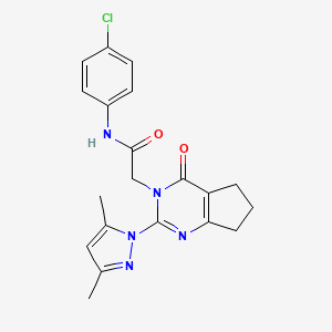 molecular formula C20H20ClN5O2 B11228814 N-(4-chlorophenyl)-2-(2-(3,5-dimethyl-1H-pyrazol-1-yl)-4-oxo-4,5,6,7-tetrahydro-3H-cyclopenta[d]pyrimidin-3-yl)acetamide 