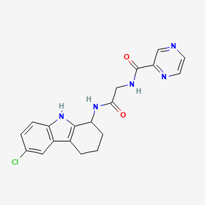 molecular formula C19H18ClN5O2 B11228850 N-(2-((6-chloro-2,3,4,9-tetrahydro-1H-carbazol-1-yl)amino)-2-oxoethyl)pyrazine-2-carboxamide 